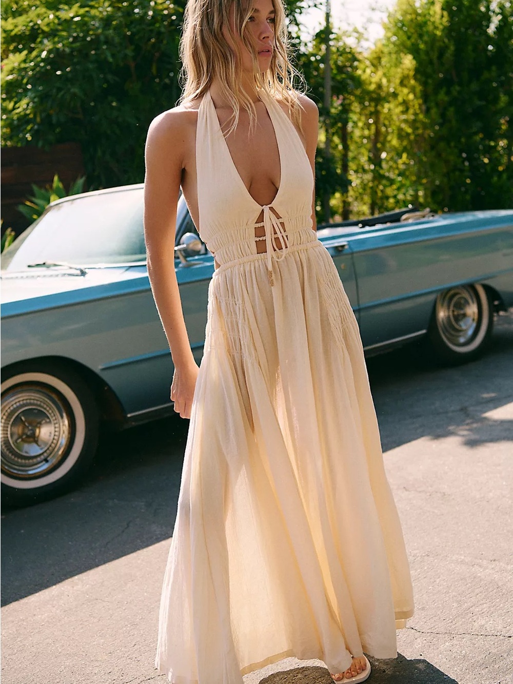 Free People Free-Est Angel Halter Cutout Maxi Dress Buttercream Medium - Picture 2 of 12